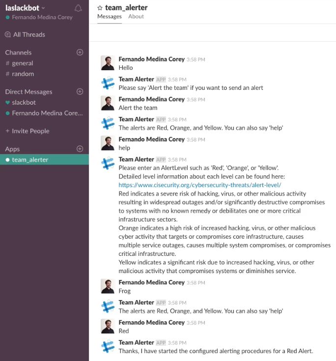 The Lex Chatbot in Slack