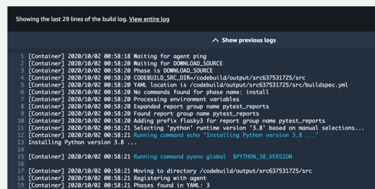 Visualization of AWS CodeBuild logs for a build