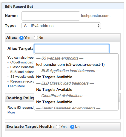 DNS Record Sets and Create Record Set Button