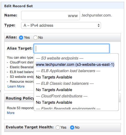 DNS Record Sets and Create Record Set Button