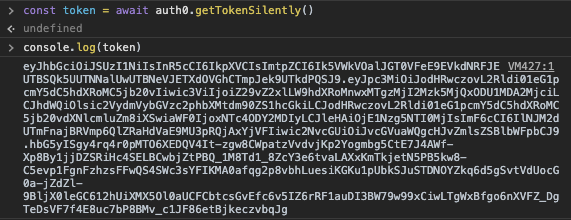 Screenshot of the JS console after console logging the id token