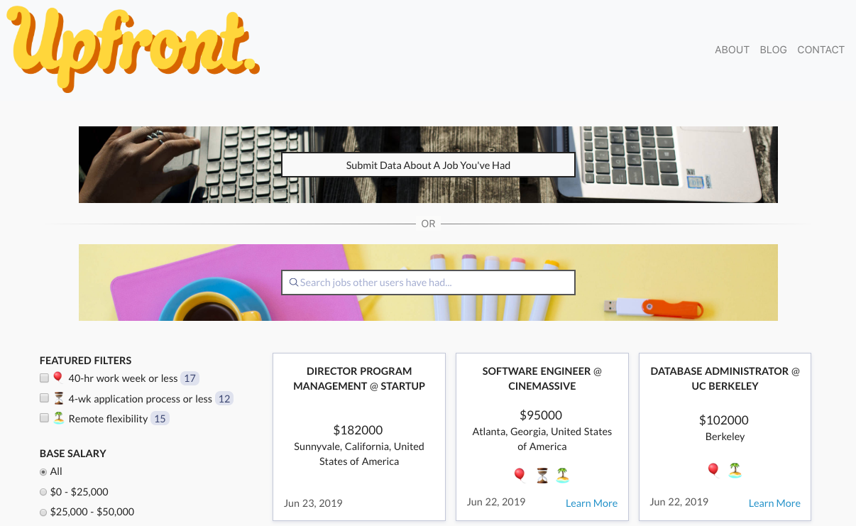Photo of the Upfront Jobs website